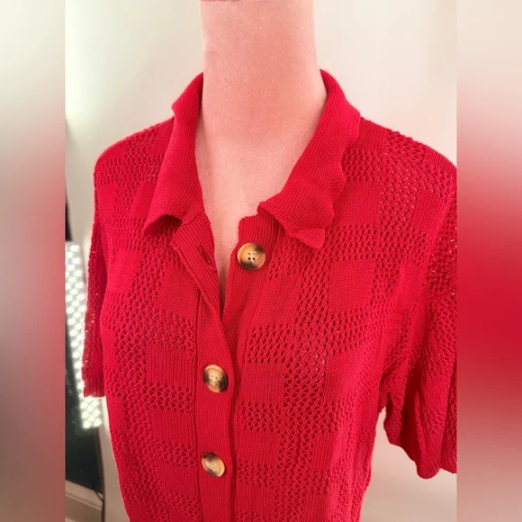 EUC Ezapine Red Crochet Coverup - Picture 10 of 11